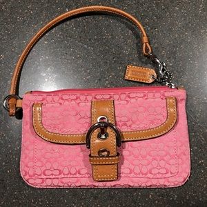 Pink Coach Wristlet with Brown Leather detail